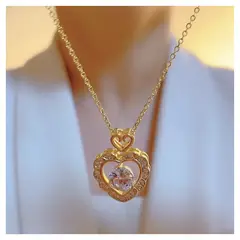 ZG JOYAS - Collar Colgante Doble Corazón Galvanizado En Oro 14k
