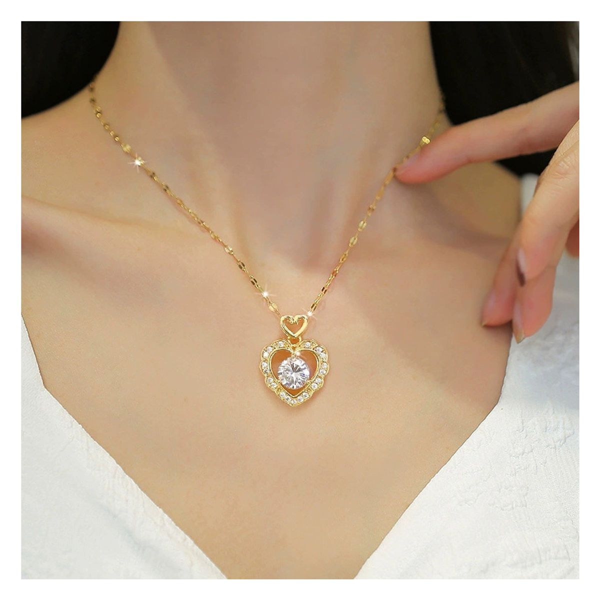 ZG JOYAS - Collar Colgante Doble Corazón Galvanizado En Oro 14k