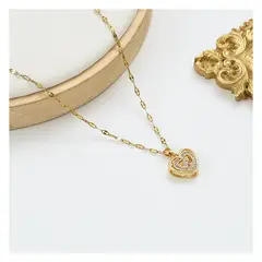 ZG JOYAS - Collar Colgante Corazón Zirconia Galvanizado En Oro 14k