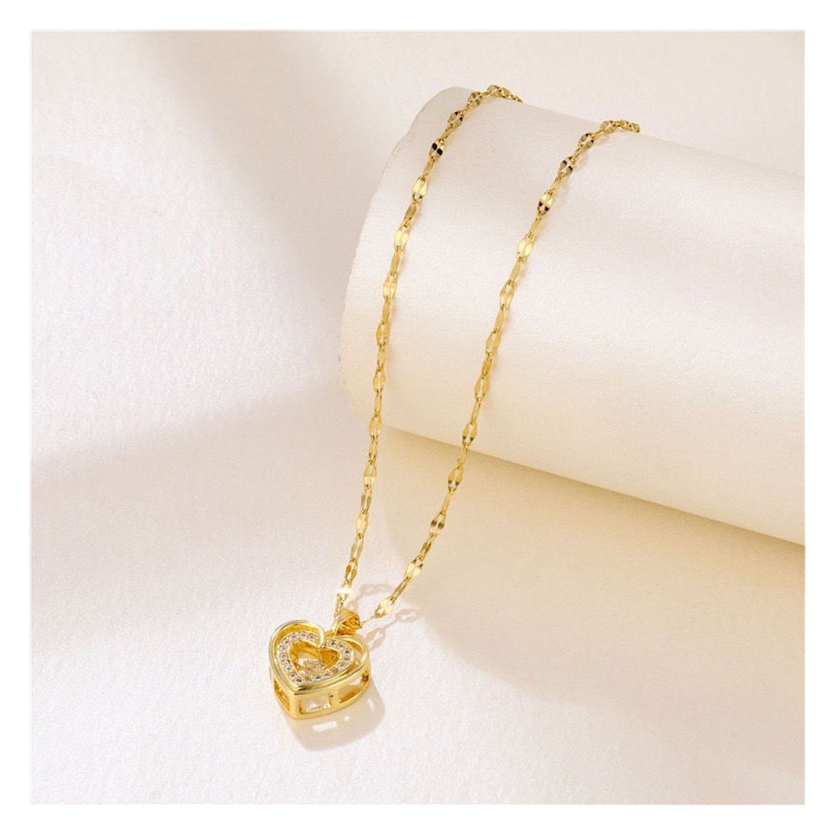 ZG JOYAS - Collar Colgante Corazón Zirconia Galvanizado En Oro 14k