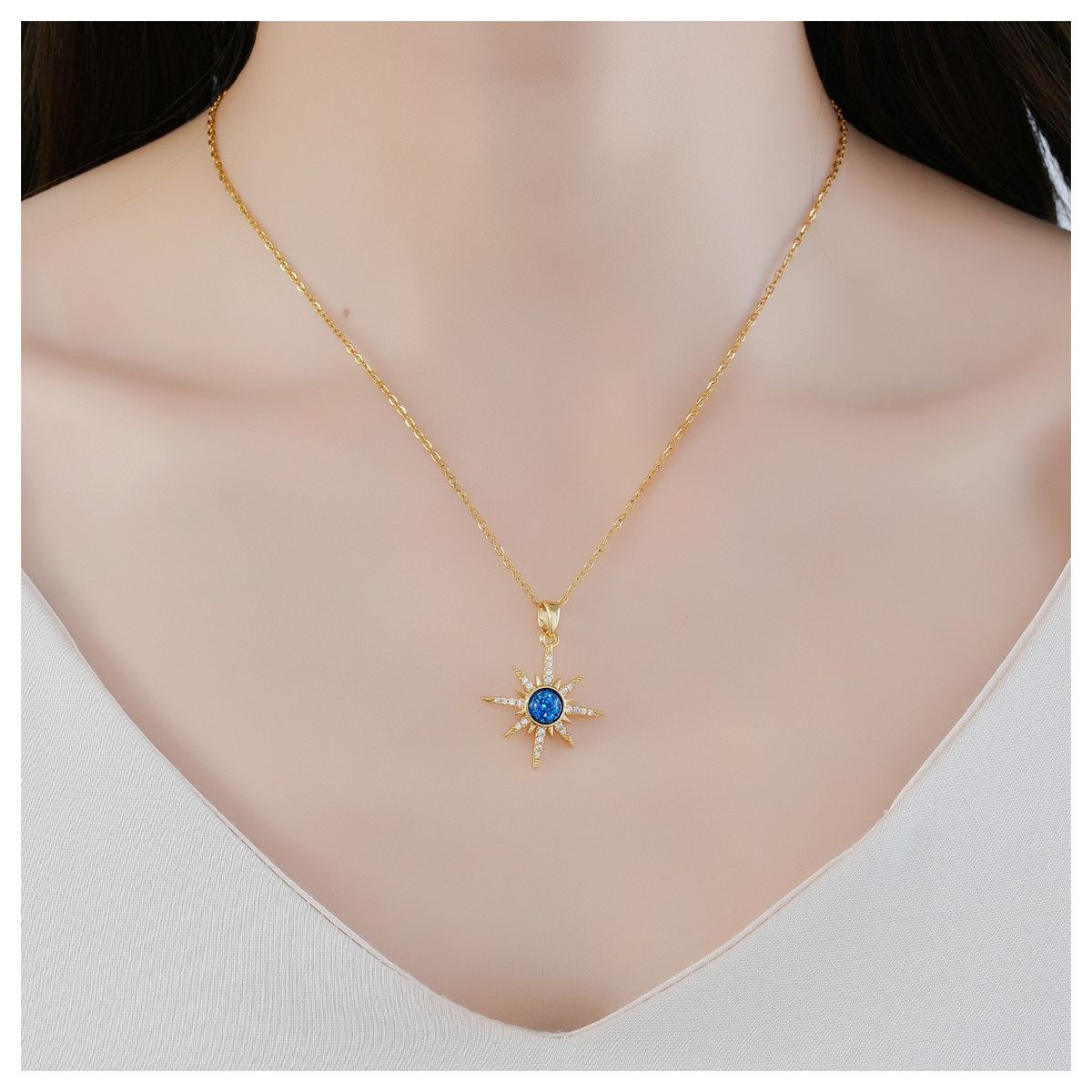 ZG JOYAS - Collar Colgante Estrella Radiante Galaxia Galvanizado En Oro