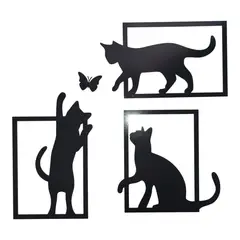 GENERICO - CUADRO TRIPTICO DE GATOS CON MARIPOSA