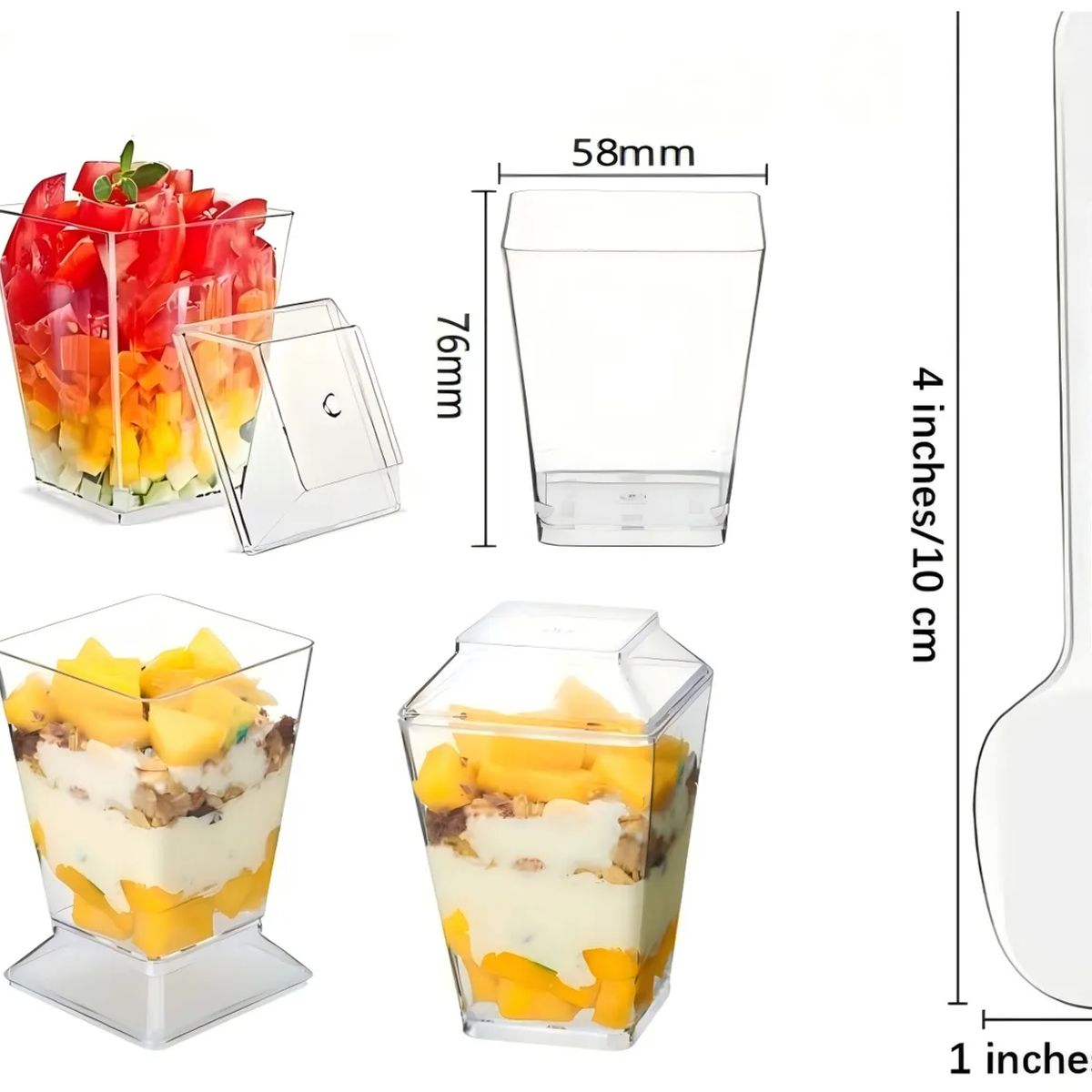 UMEXUS - Pack X50 Vasos Acrílico Con Tapa Para Postres 150ml+cucharas