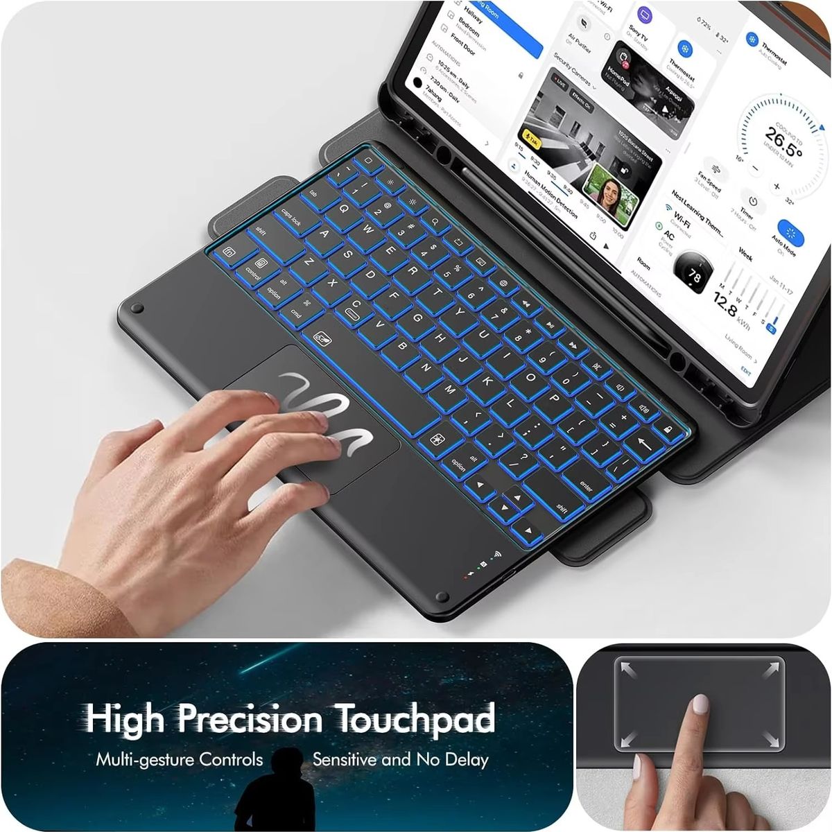 PUREPOWER - Funda giratoria con Teclado táctil para Samsung Tab S10Lite - negro