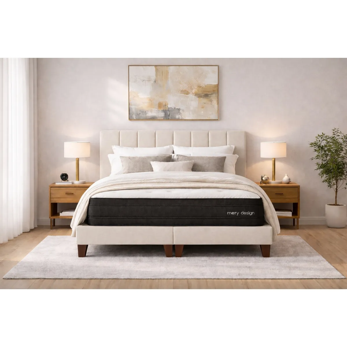 GENERICO - Cama 2 Plazas Completa Crudo- Base Europea + Colchón Excellense Plus 25CM + Respaldo Tapizado