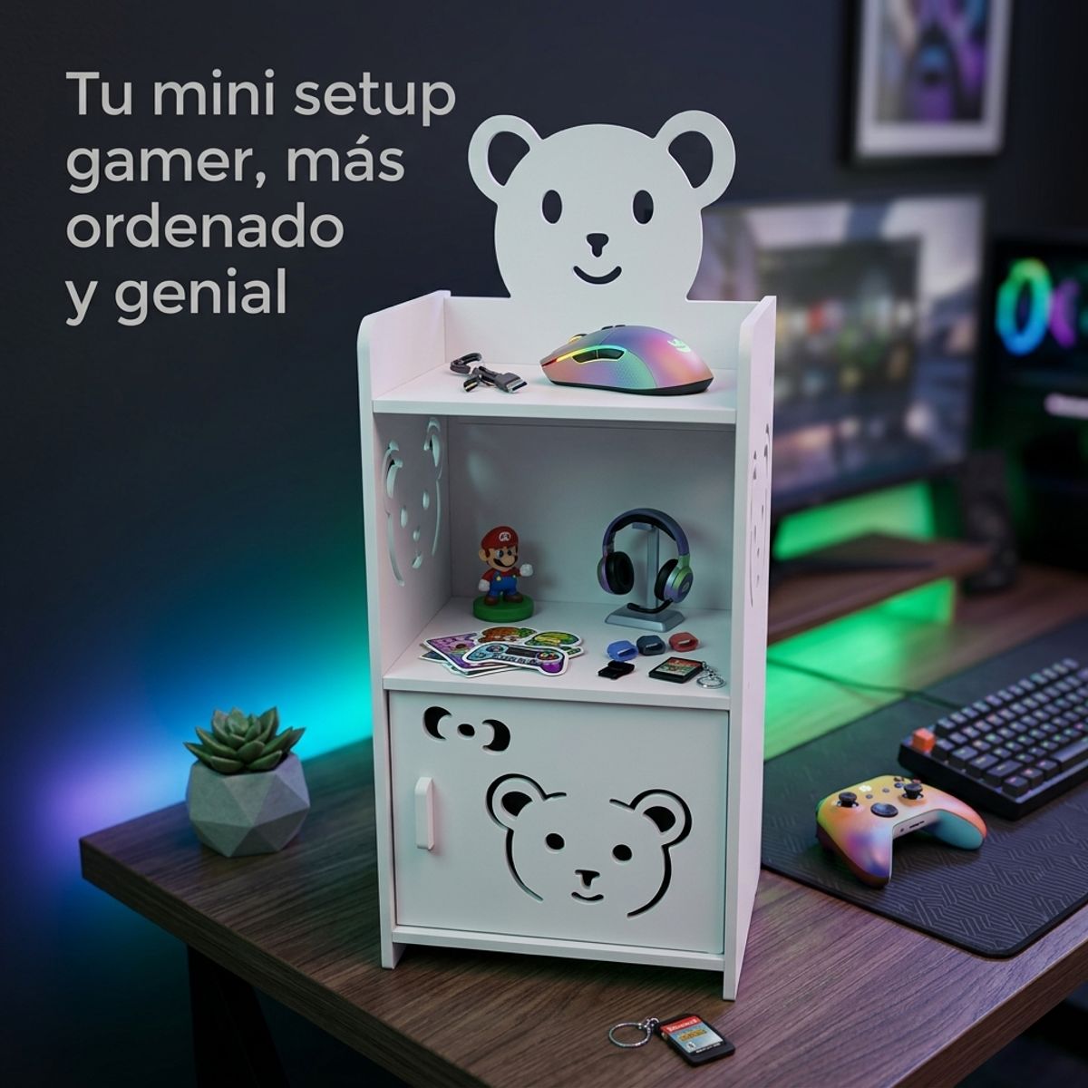 ARMONIA - Mueble Organizador Gamer Mini Oso con Puerta