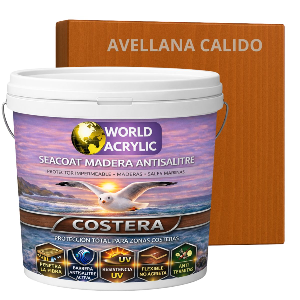 BARNIZ COSTERO - SEACOAT MADERA ANTISALITRE - AVELLANA CALIDO - TINETA 10L, marca WORLD ACRYLIC - Foto Principal