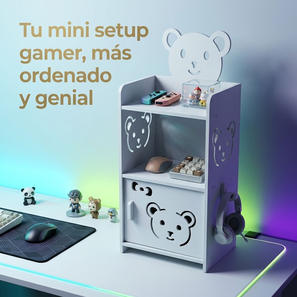 ARMONIA - Mini Organizador Gamer Diseño Oso con Puerta