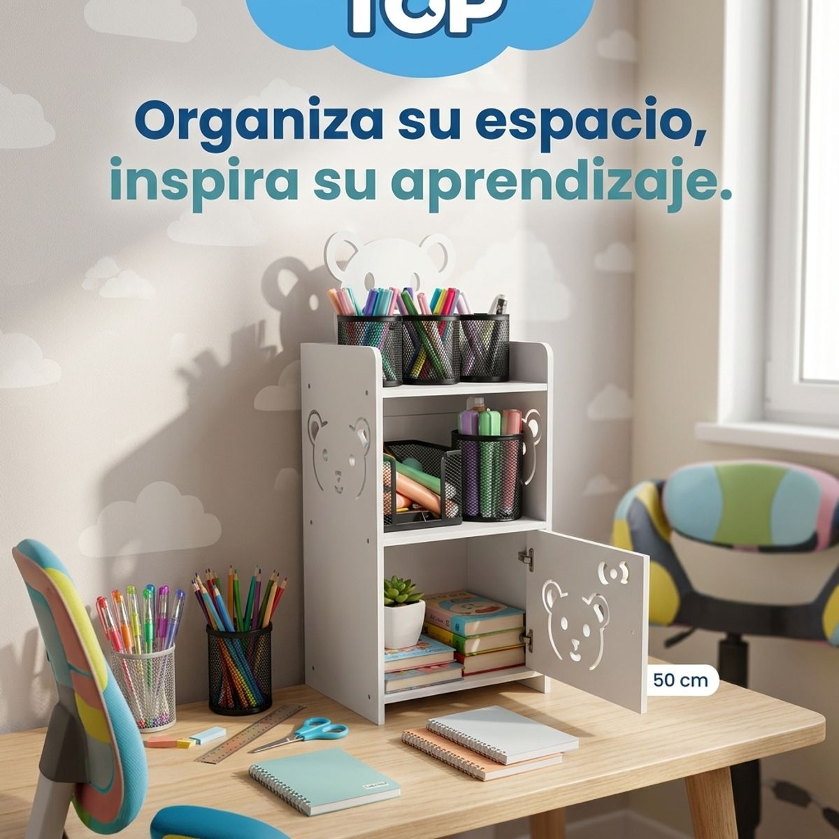ARMONIA - Mueble Organizador Mini Oso con Puerta para Papelería