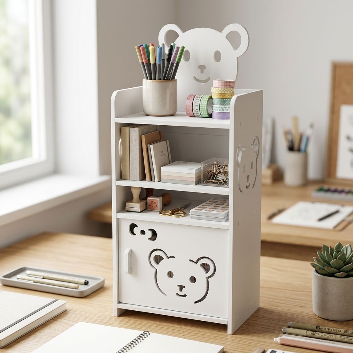 ARMONIA - Mueble Organizador Mini Oso con Puerta para Papelería