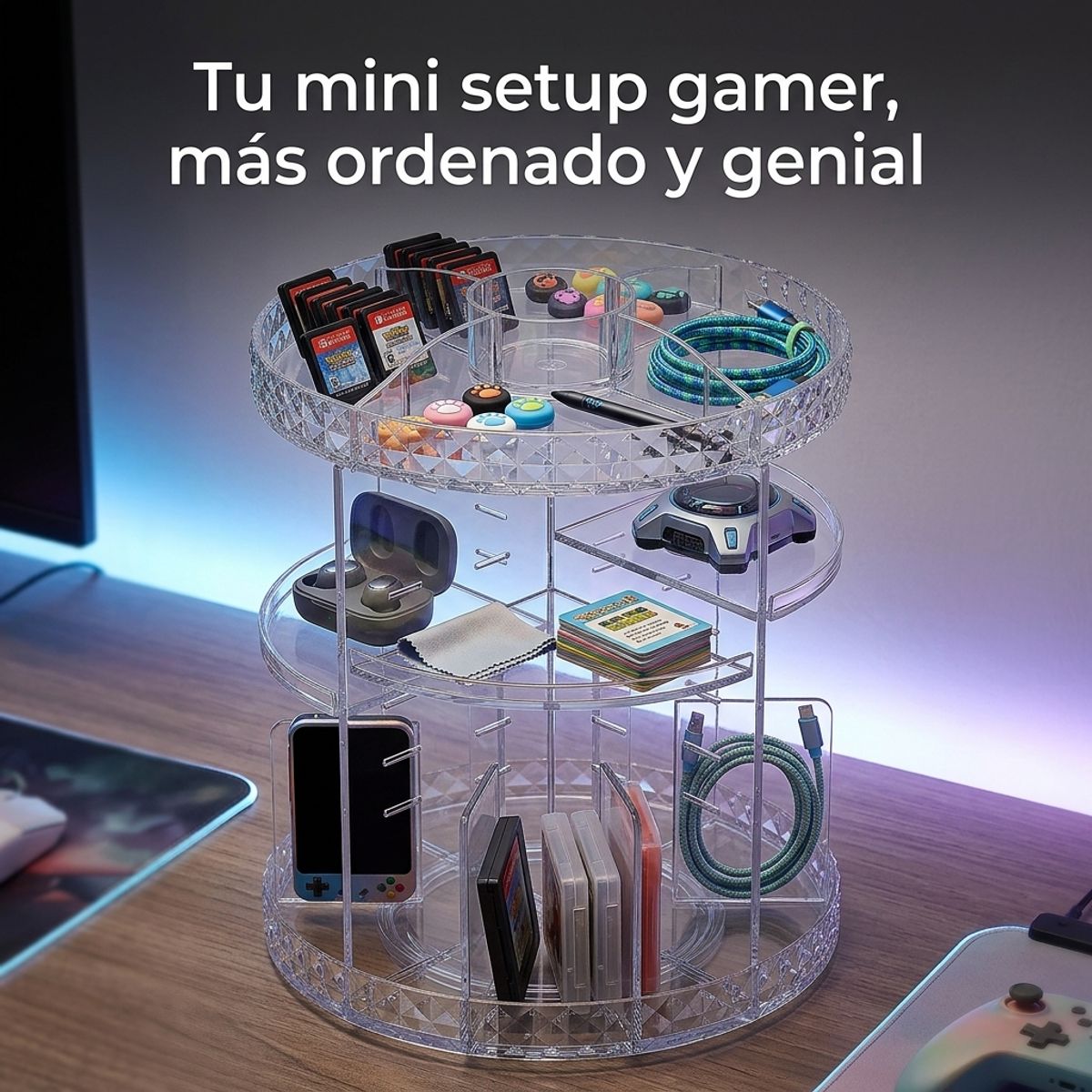 ARMONIA - Organizador Giratorio 360° Acrílico Gamer Accesorios