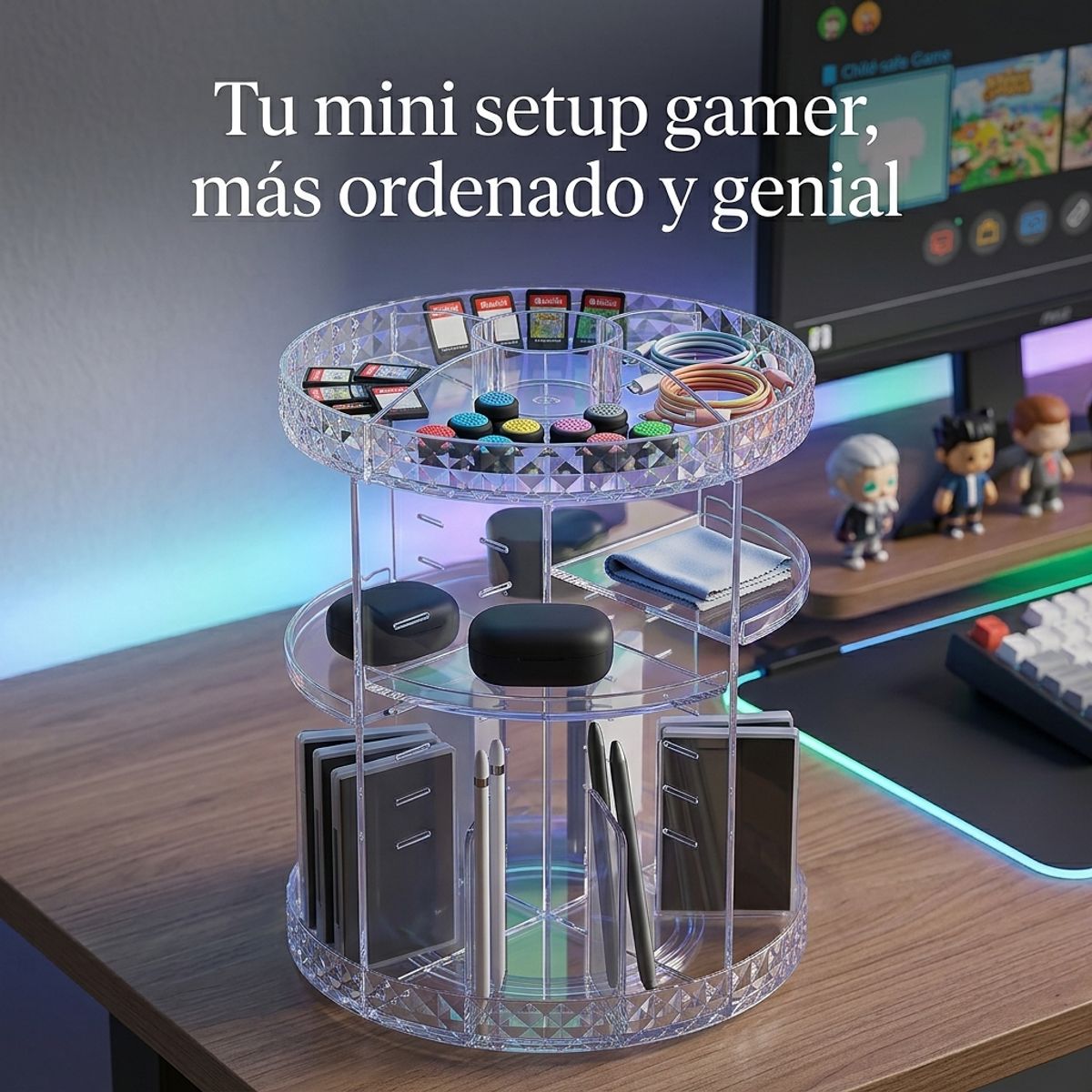 ARMONIA - Torre Organizadora Gamer Acrílica Giratoria 360°