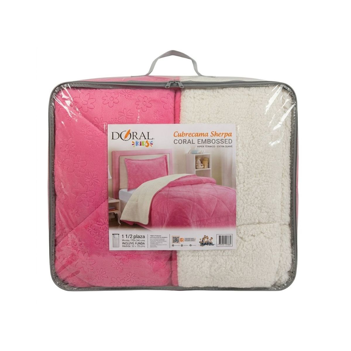 DORAL - CUBRECAMA DORAL SHERPA EMBOSSED KIDS 1.5 PLAZAS ROSADO