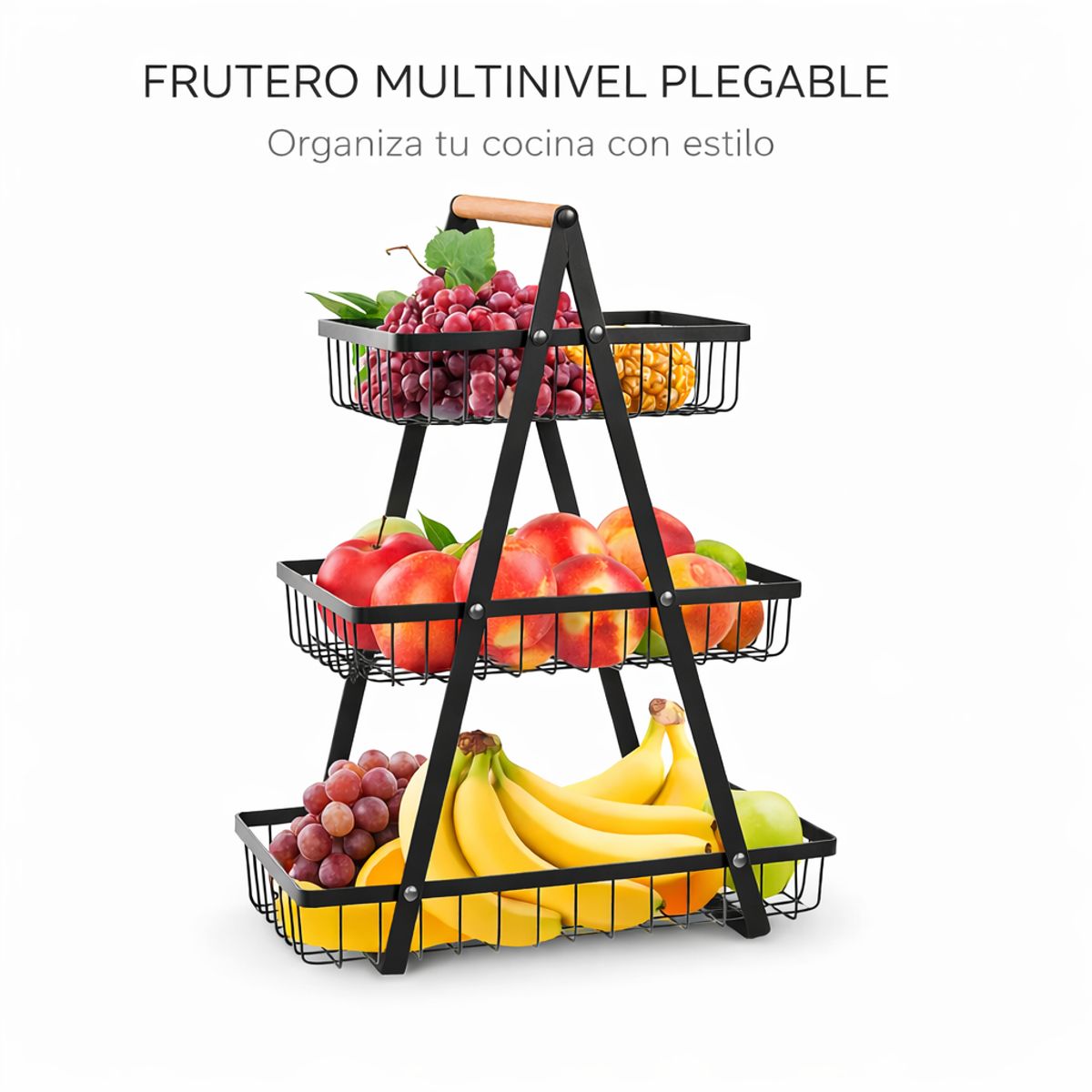 GENERICO - Frutero Multinivel Plegable de 3 Niveles – Organización Premium para el Hogar Moderno