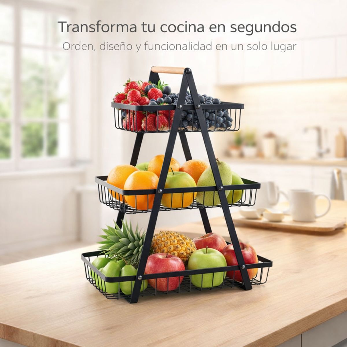 GENERICO - Frutero Multinivel Plegable de 3 Niveles – Organización Premium para el Hogar Moderno
