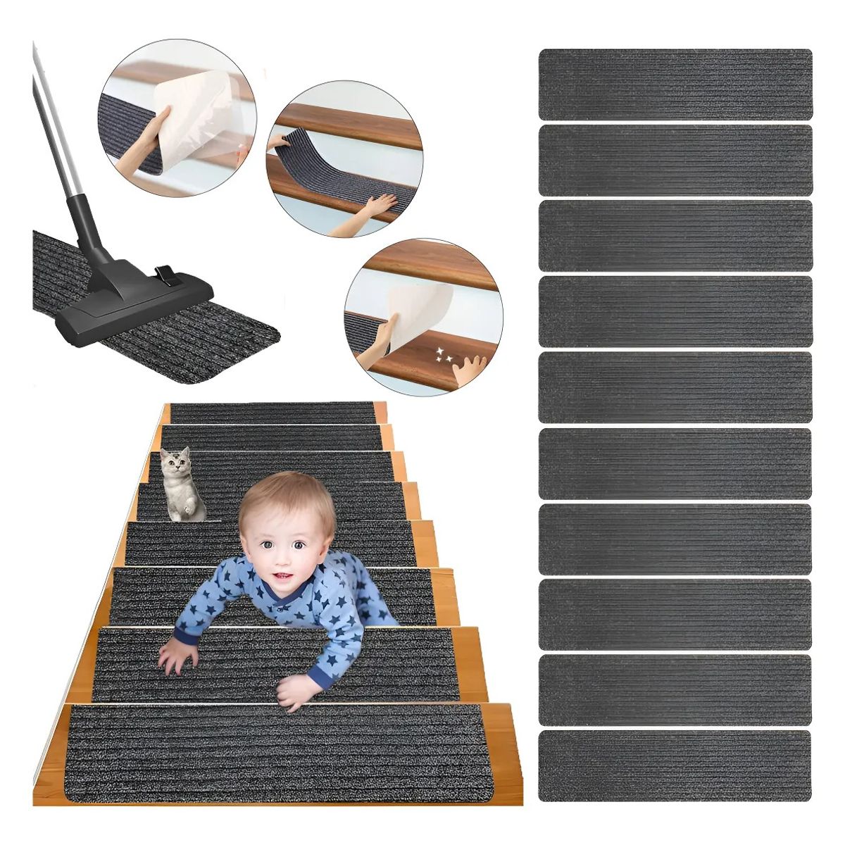 10 pedales de escaleras, alfombras de escaleras antideslizantes, marca EVERSO - Foto Principal