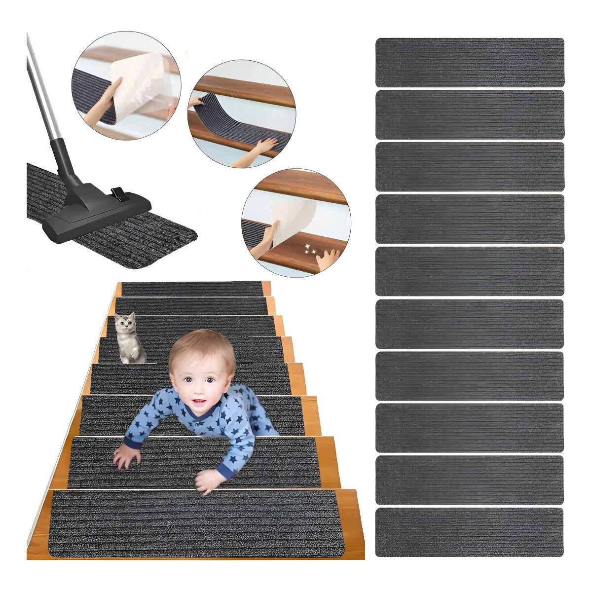 10 pedales de escaleras, alfombras de escaleras antideslizantes, marca EVERSO - Foto Principal