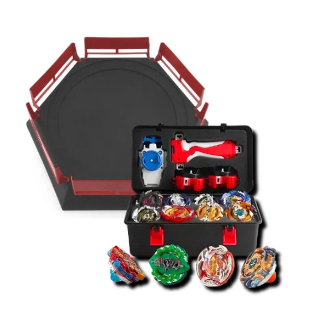 GENERICO - Set De Juego Estadio + 12 Beyblades Metal Fusion Storage Box