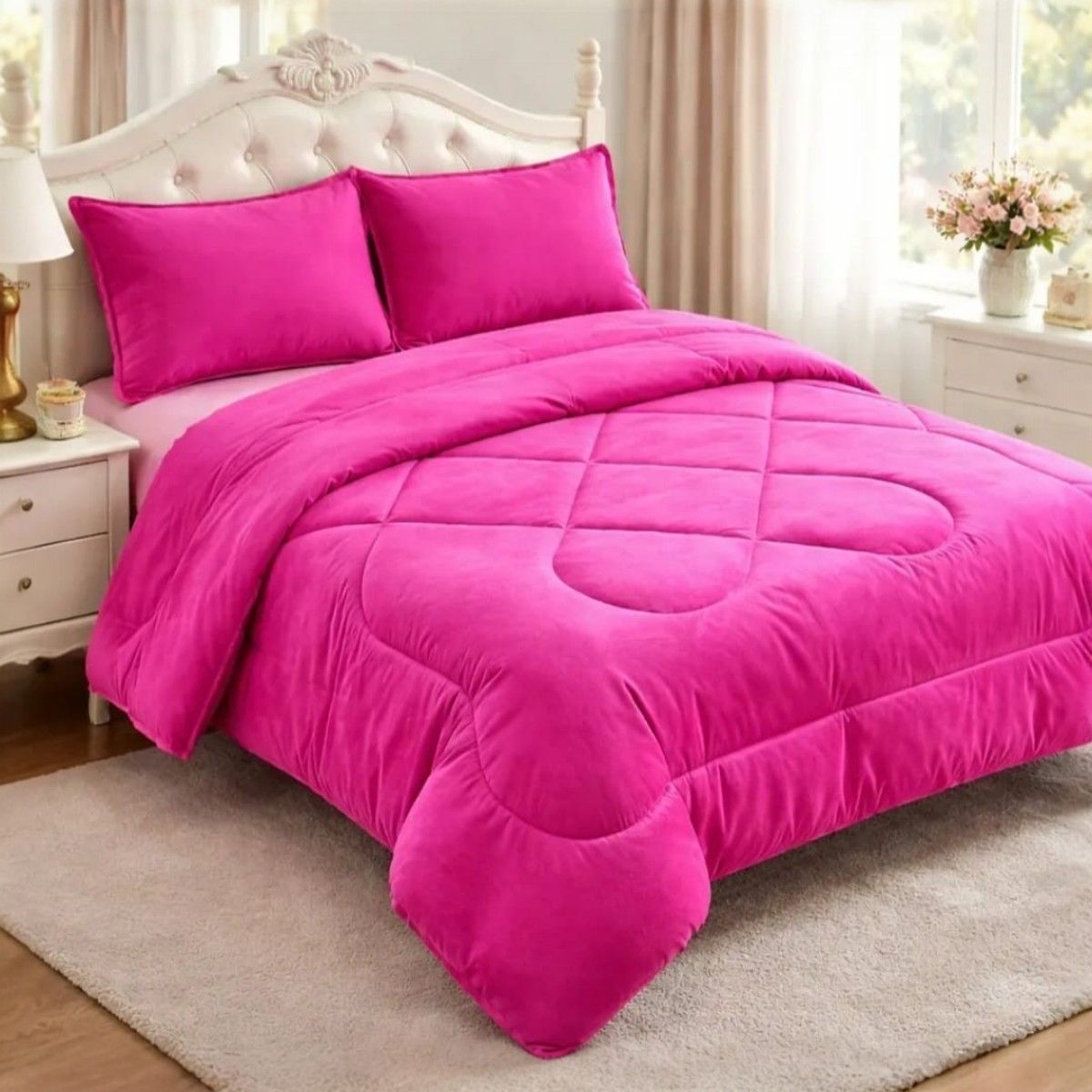 GENERICO - Cubrecama Plush Con Chiporro  De Invierno 1.5 Plaza Infantil Color fucsia
