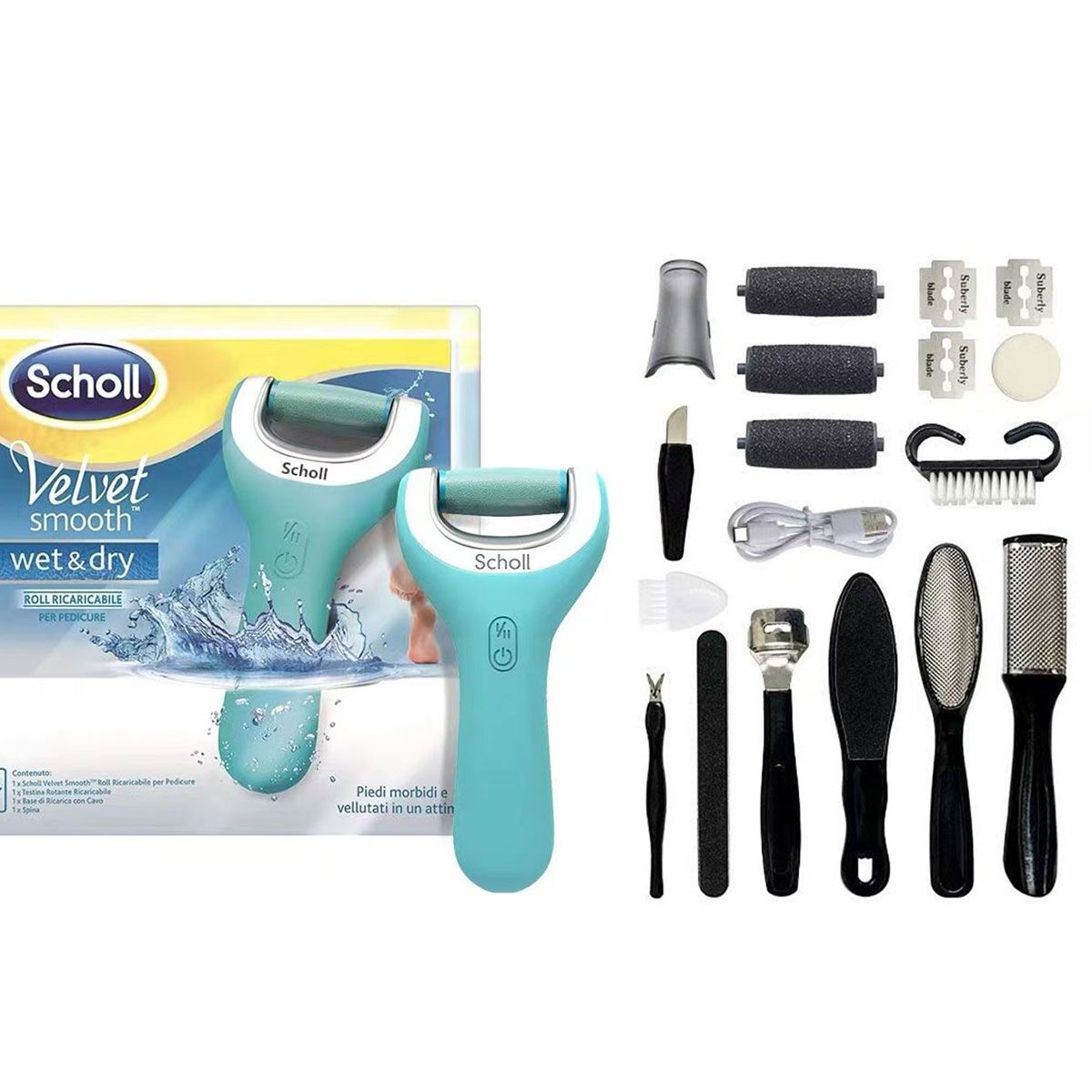 PUREPOWER - Scholls Eliminador de callos recargable Con kit de pedicura Para piel muerta