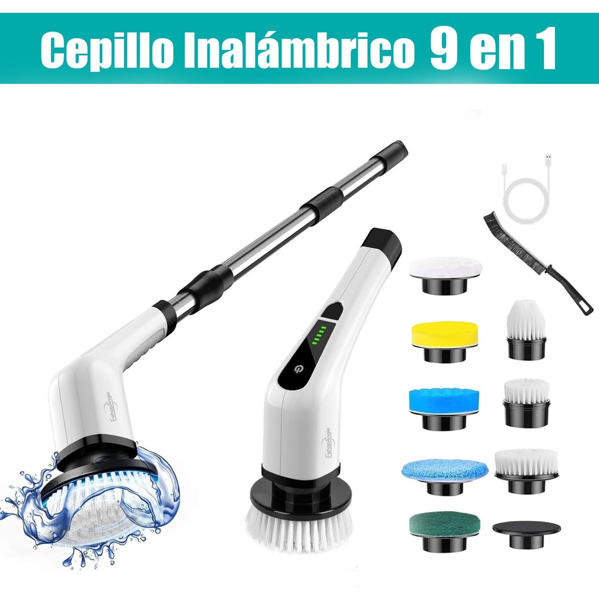 GENERICO - Cepillo Limpieza Multifuncional 9 en 1 Recargable con Mango Ajustable
