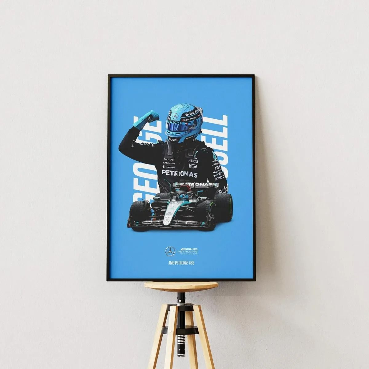 GENERICO - Cuadro Fórmula 1 George Russell Mercedes-Benz AMG F1 Piloto Decoración Automovilismo Marco