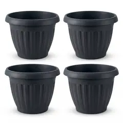 GENERICO - Pack 4 Maceteros Plástico Redondo Negro 35 cm
