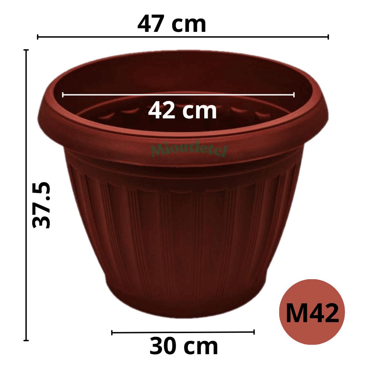 GENERICO - Macetero Plástico Redondo Negro 42 cm