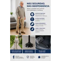 MOVI - Bastón Ortopédico Plegable LED Seguridad y Apoyo Todo Terreno