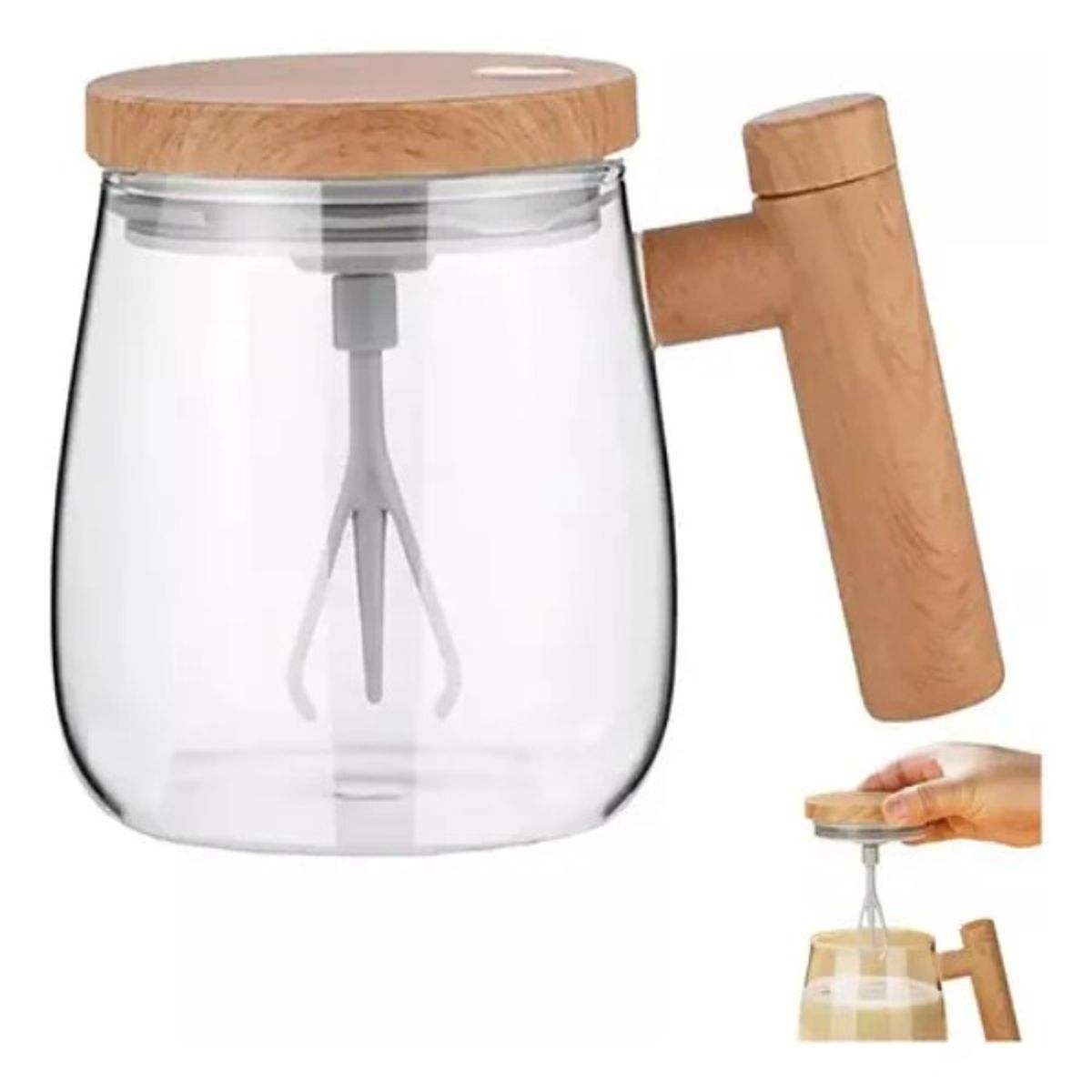 GENERICO - Taza Vidrio 400ml con Mezclador Automático Eléctrico  Autoagitador Café, Leche y Bebidas