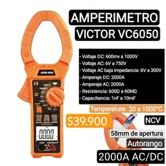 GENERICO - Pinza Amperimetrica Autorango. 2000 Amperes AC-DC. Temperatura. NCV