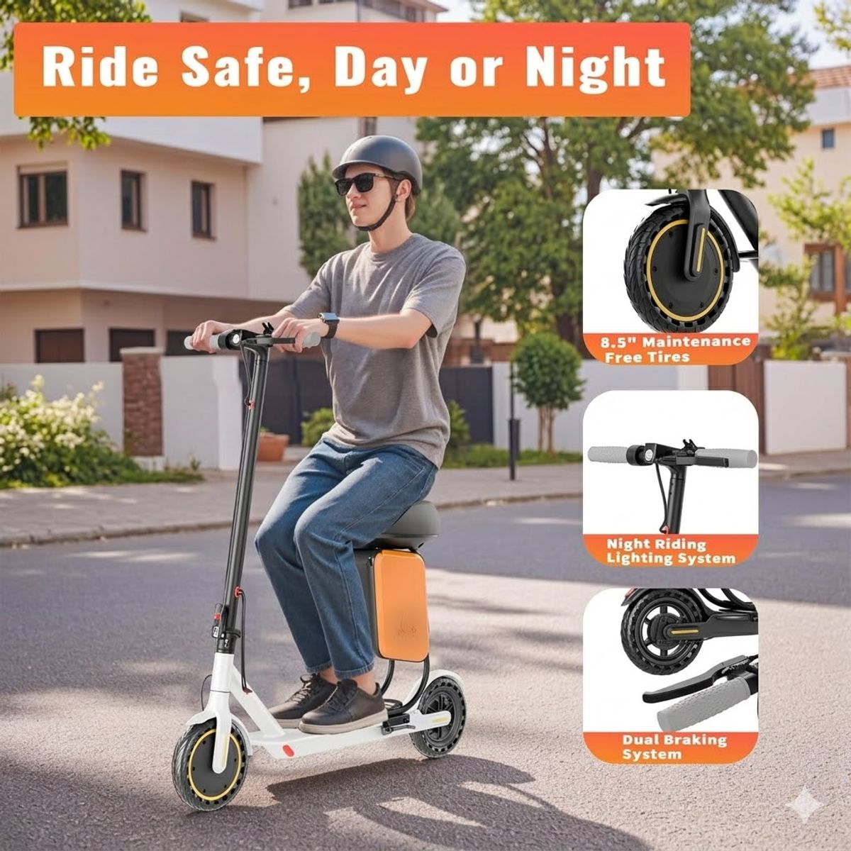 GENERICO - Scooter eléctrico plegable para adultos con asiento ergonómico con bolsa de almacenamiento integrada