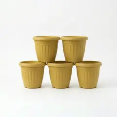 GENERICO - Pack 5 Maceteros Plástico Redondo Amarillo 8 cm