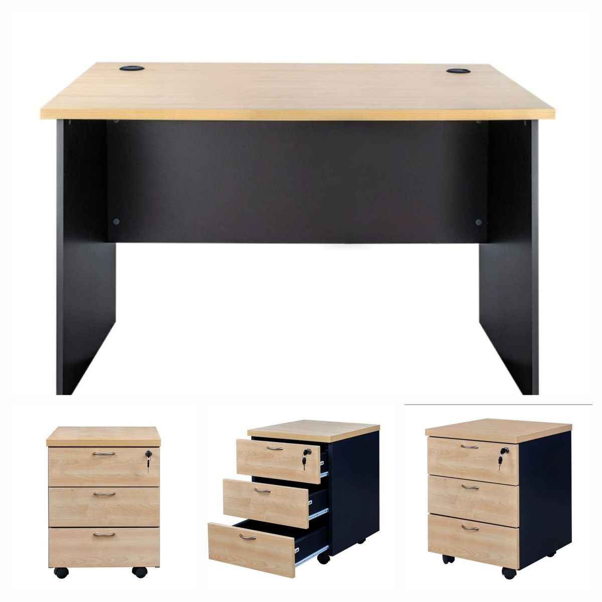 GENERICO - Escritorio Recto 120 X 60 cm con Cajonera Móvil 3 cajones con Llaves