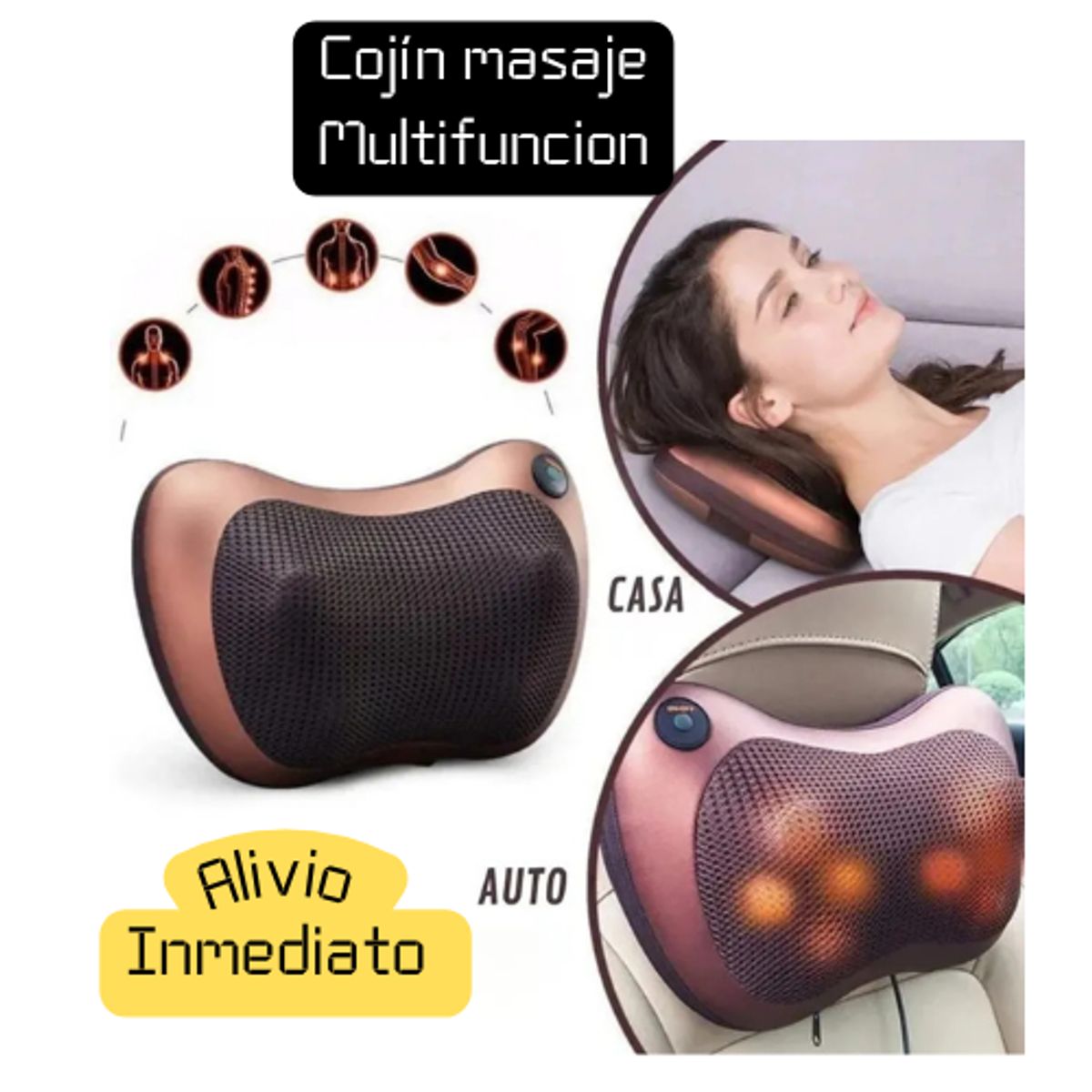 MOVI - Cojín Masajeador Multifuncional 3 en 1 (Auto - Casa - Oficina)