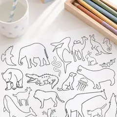 LAFANTINA - INDIVIDUALES DE PAPEL REUTILIZABLES EN BLANCO Y NEGRO ANIMALES PARA PINTAR