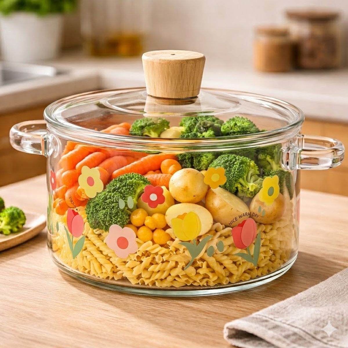 GENERICO - Olla de Vidrio Borosilicato 1.7L Salud, Estilo y Precisión en tu Cocina