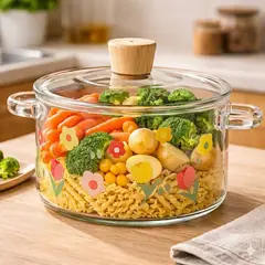 GENERICO - Olla de Vidrio Borosilicato 1.7L Salud, Estilo y Precisión en tu Cocina