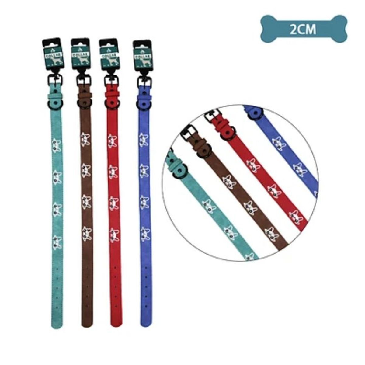 GENERICO - Collar PU con diseño perro bordado Color Aleatorio 2.0cm 12pcs