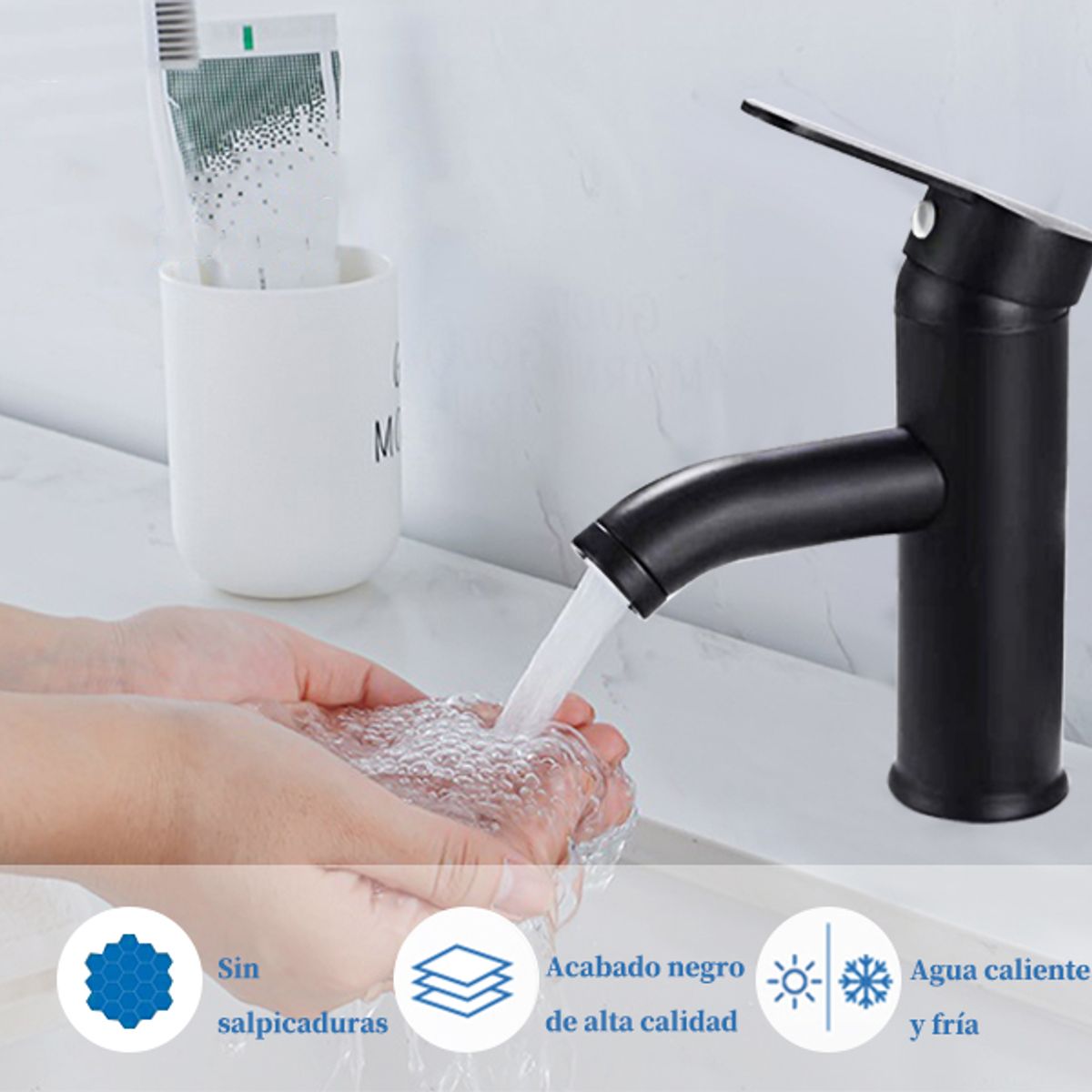 GENERICO - Llave Grifo De Baño Monomando Lavamanos Negro Mate Premium