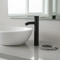 GENERICO - Llave Grifo De Baño Monomando Lavamanos Alta Negro Mate Premium