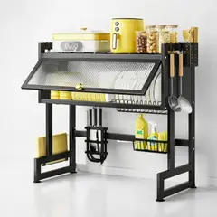 MOVI - Secaplatos Escurridor de Platos con Puerta Antipolvo y Soporte para Accesorios Organizador de Cocina Metálico Sobre Lavaplatos