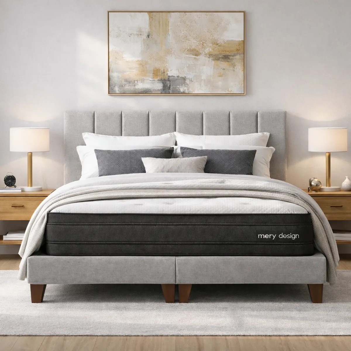 Cama 2 Plazas Completa Gris Claro- Base Europea + Colchón Excellense Plus 25CM + Respaldo Tapizado, marca GENERICO - Foto Principal