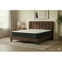 GENERICO - Cama 2 Plazas Completa Marron - Base Europea + Colchón Excellense Plus 25CM + Respaldo Tapizado