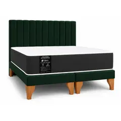 GENERICO - Cama 2 Plazas Completa Verde- Base Europea + Colchón Mery Desing 22CM + Respaldo Tapizado