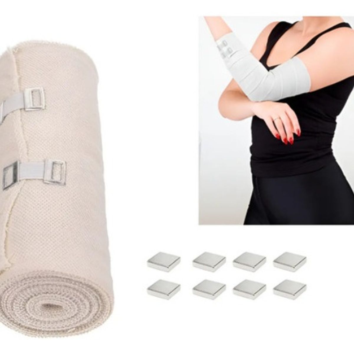 GENERICO - Pack 3 Venda De Gasa Elasticada Iman Terapia 8cm X 1.2mt