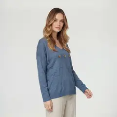 LINEATRE - Sweater Mujer Elena Cuello Redondo Color Jeans