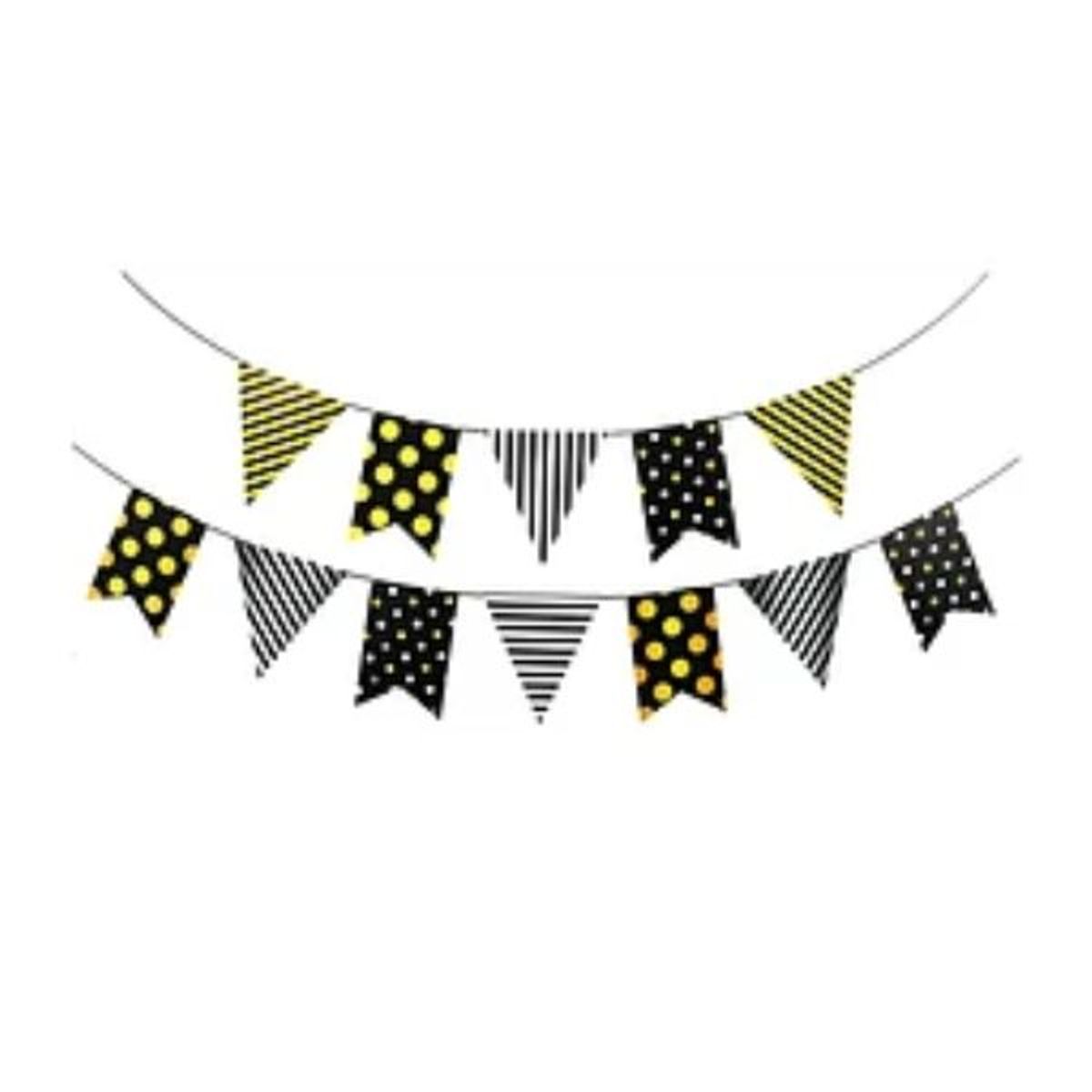 GENERICO - Guirnalda de banderines dorado y negro 5m