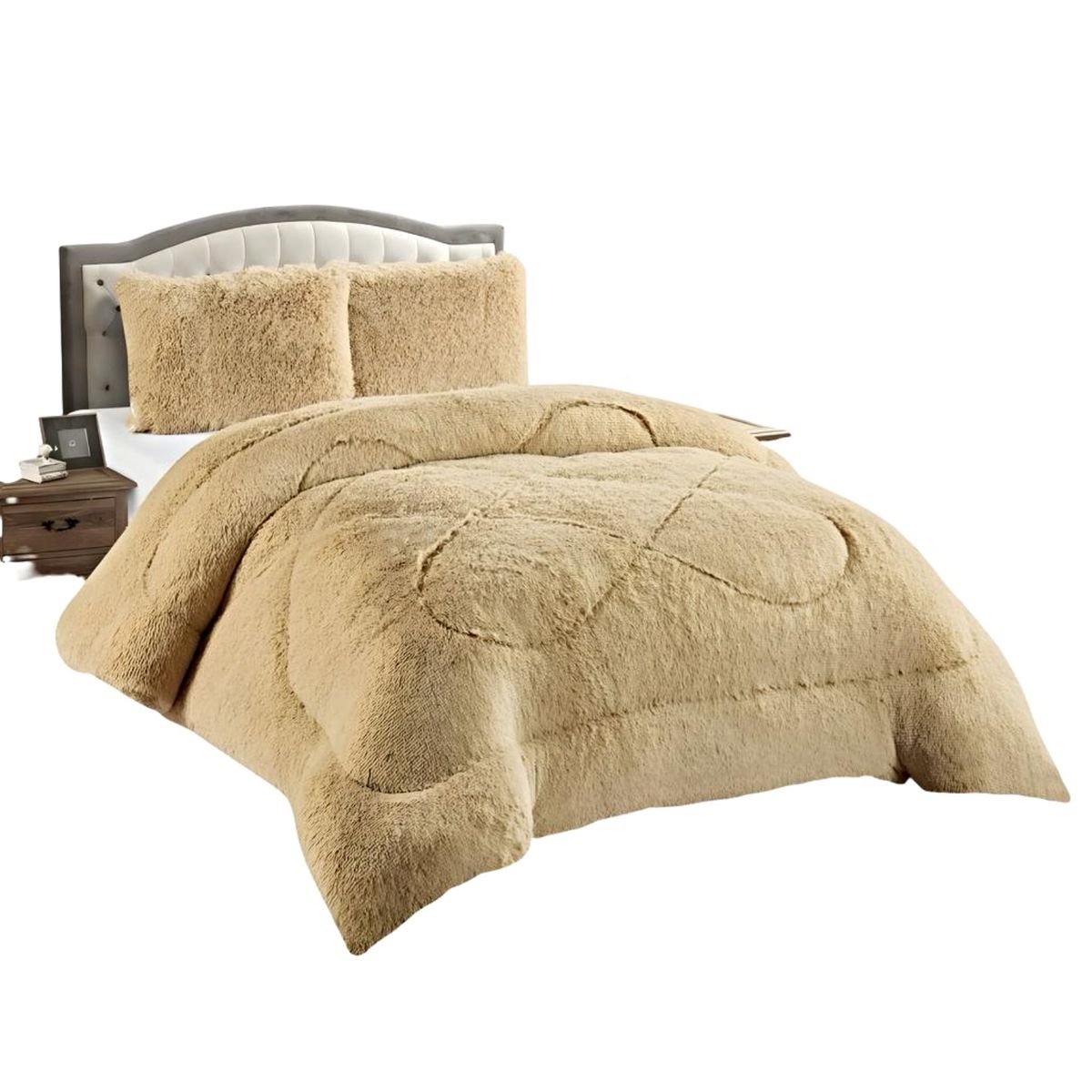 GENERICO - CUBRECAMA CHIPORRO PELUDO 2 PLAZAS BEIGE 230X250