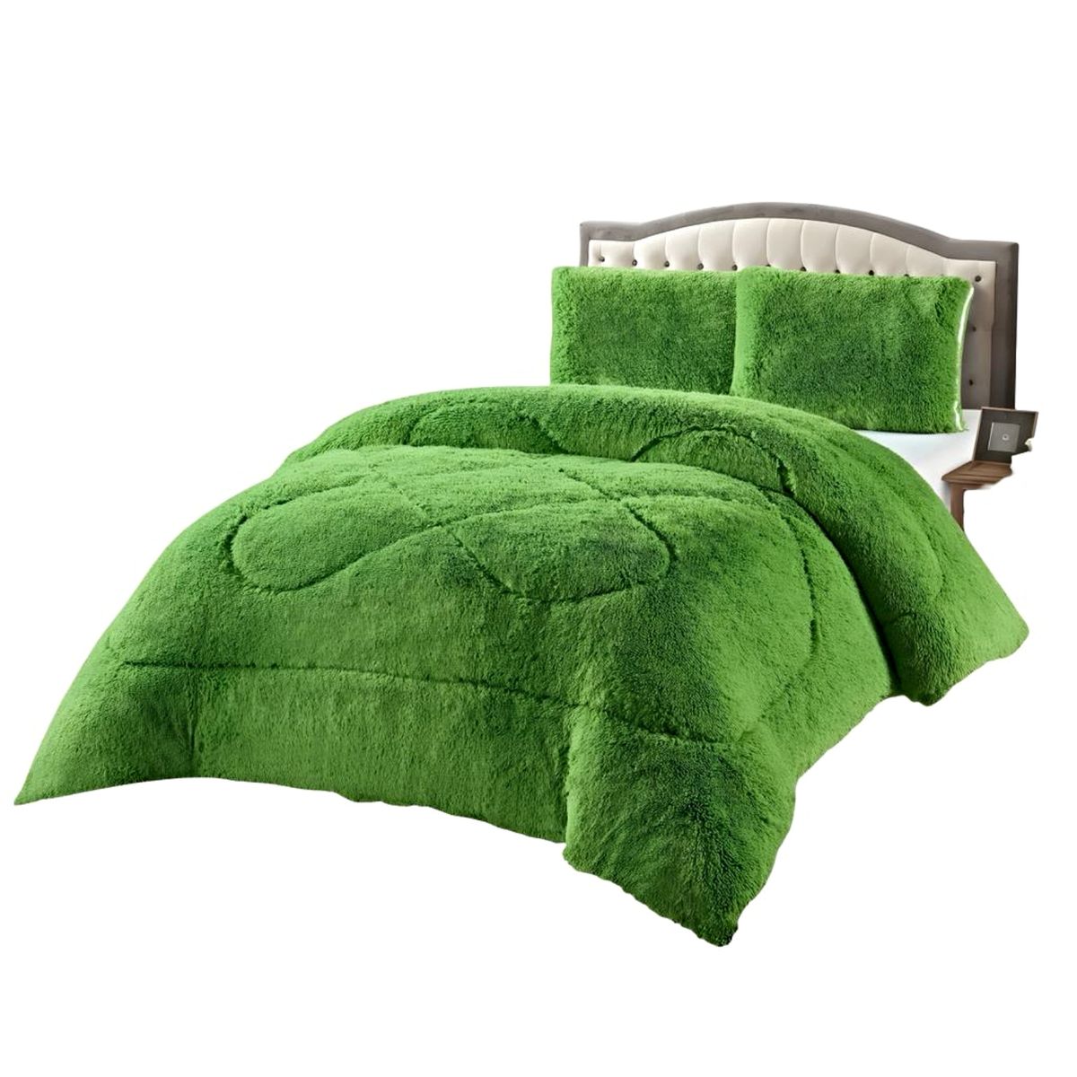 GENERICO - CUBRECAMA CHIPORRO PELUDO KING-SUPER KING VERDE 250X270